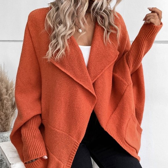 Burnt Orange Boho Womens Waterfall Collar Batwing Sleeve Cardigan - Picture 5 of 5
